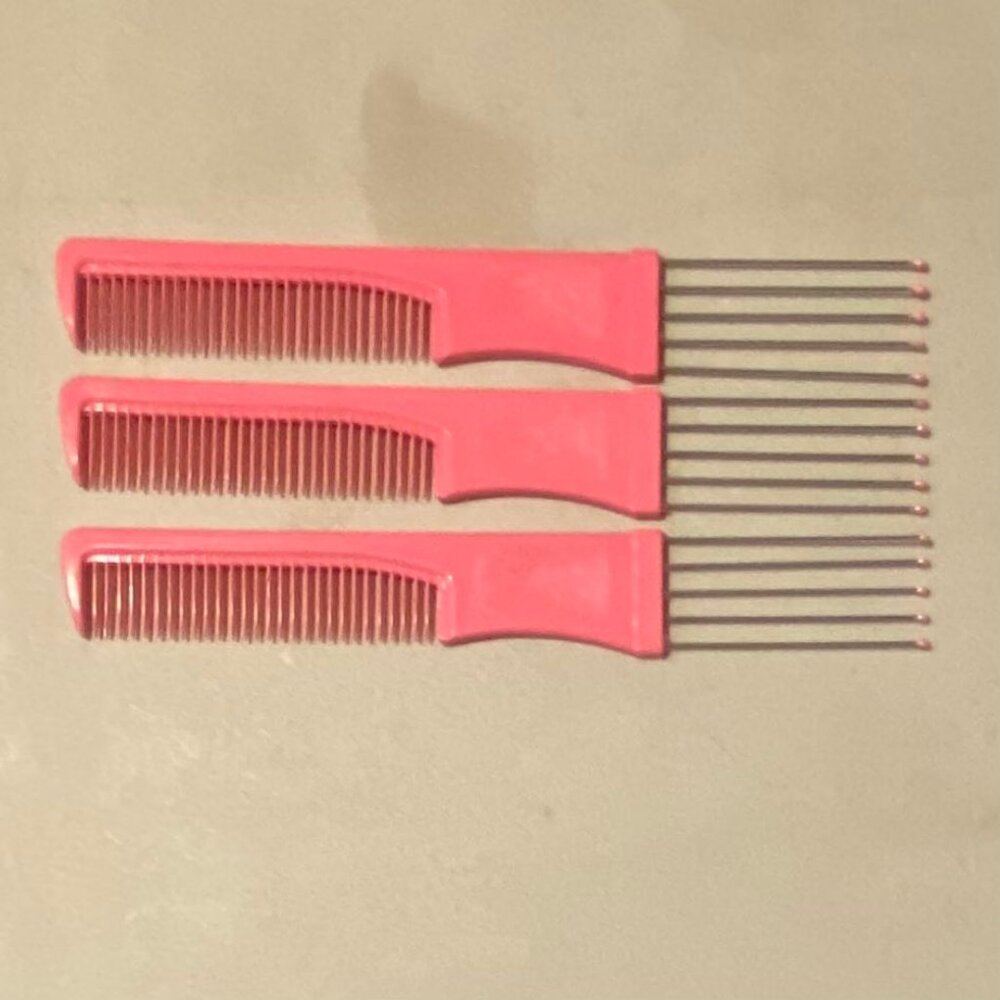 Vintage 1980s Goody 8" Plastic & Metal Comb & Pick Combo - Set of 3